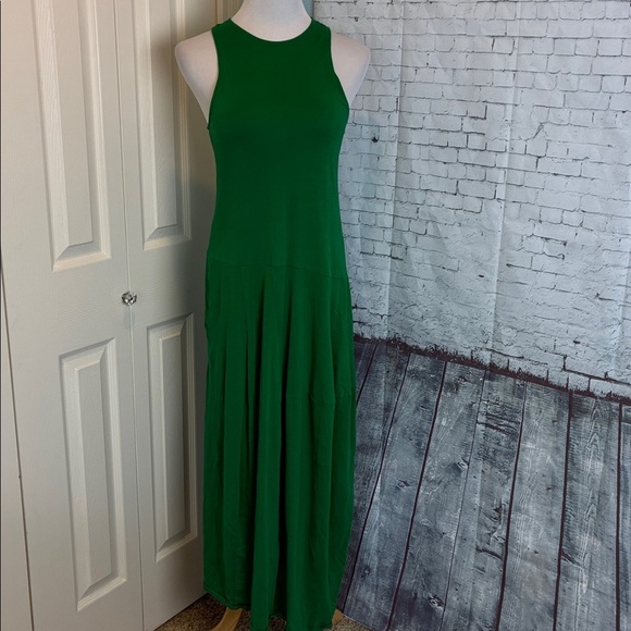 Tibi Sleeveless T-Shirt Dress 2 Green Casual Cotton Racerback Asymmetrical Prep - Picture 6 of 16
